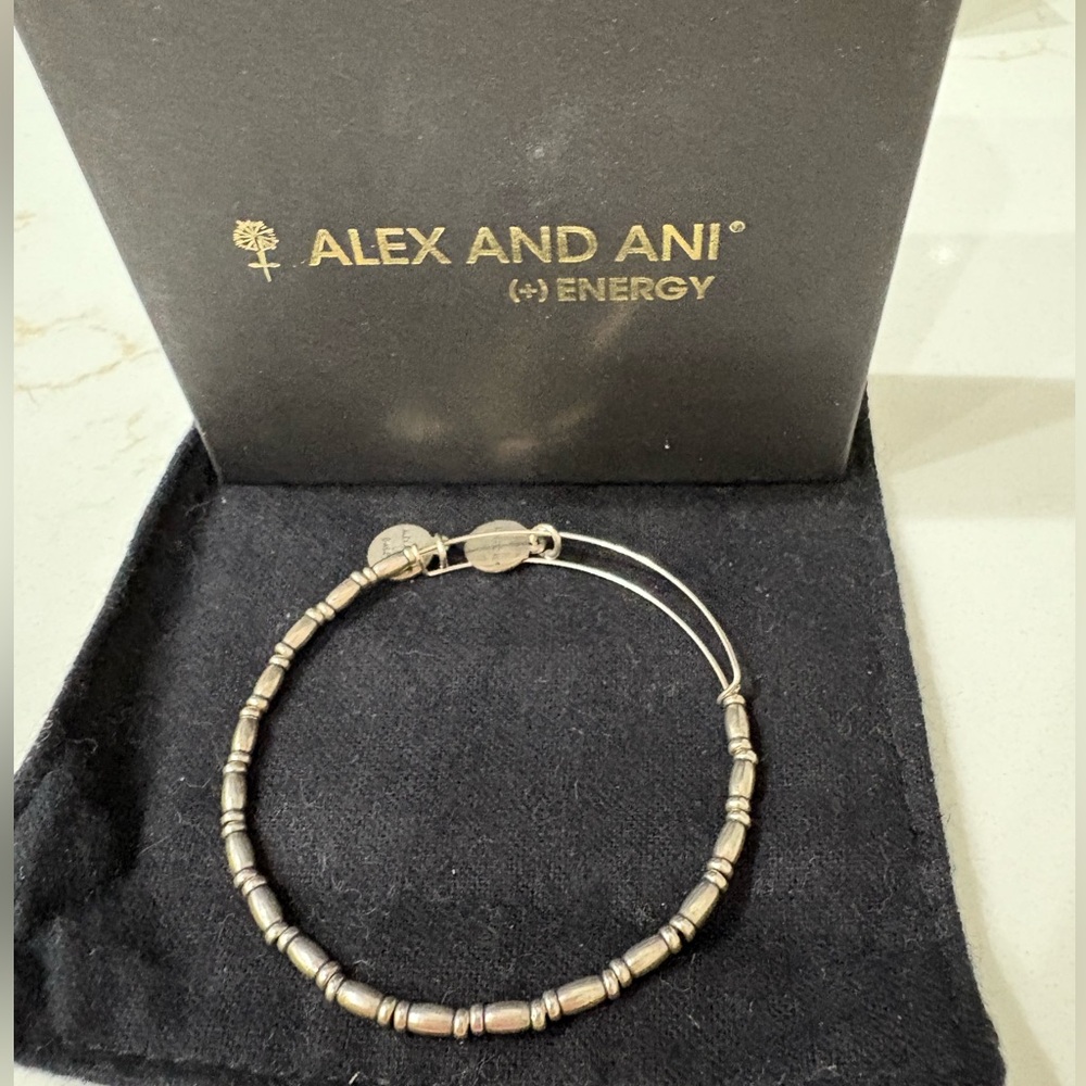 Alex and Ani Reed Beaded Silver Expandable Bangle